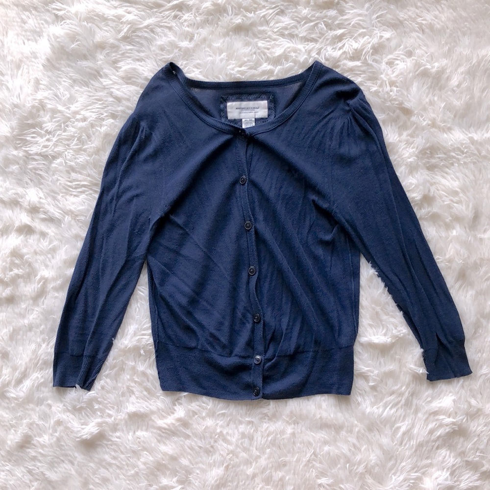 American Eagle Navy 3/4 Sleeve 100% Cotton Cardigan